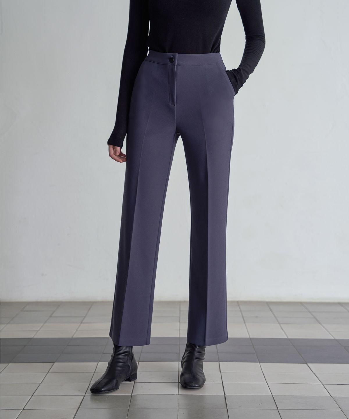 줄리아페페(JULIAPEPE) Semi Wide Hidden Banding Slacks (Grey)