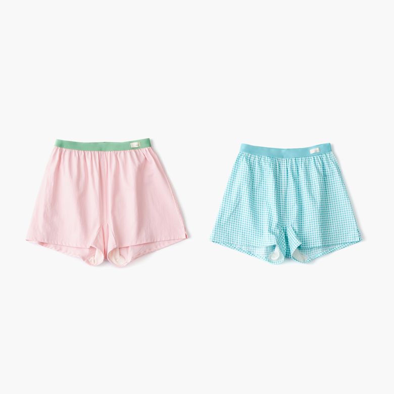7IBO109 여성 체크솔리드 트렁크팬티 2PACK
