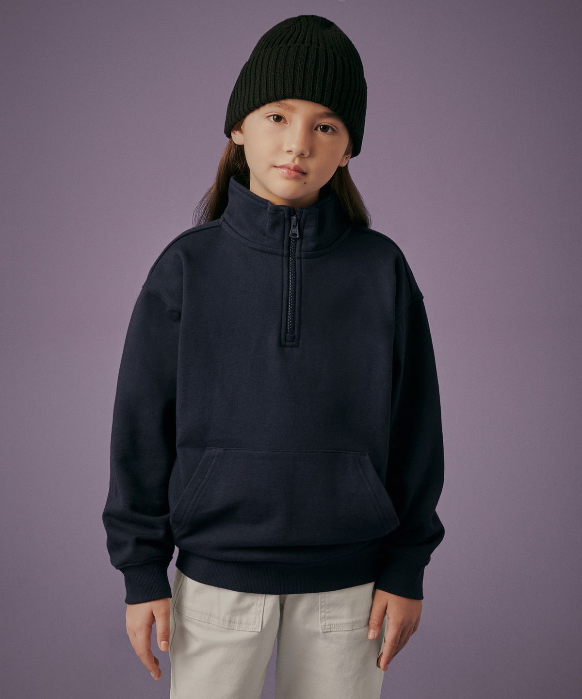 무신사 스탠다드 키즈(MUSINSA STANDARD KIDS) 오버사이즈 하프 집업 스웨트셔츠 [네이비]