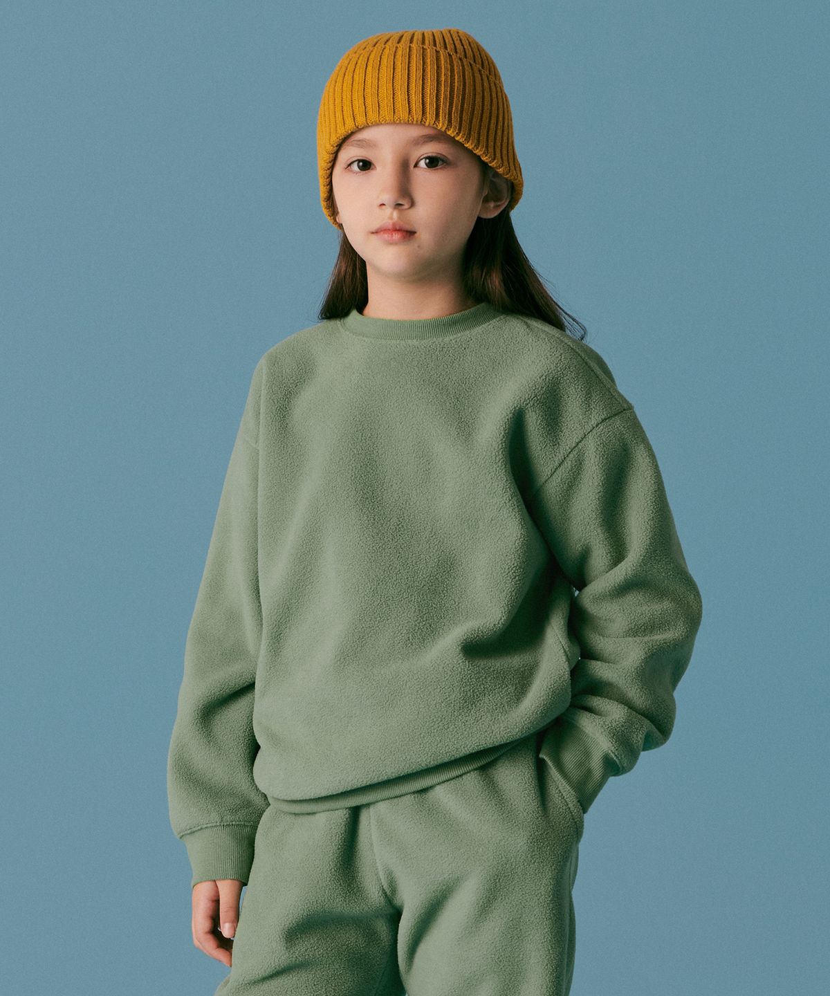 무신사 스탠다드 키즈(MUSINSA STANDARD KIDS) 오버사이즈 폴라 플리스 스웨트셔츠 [세이지 그린]