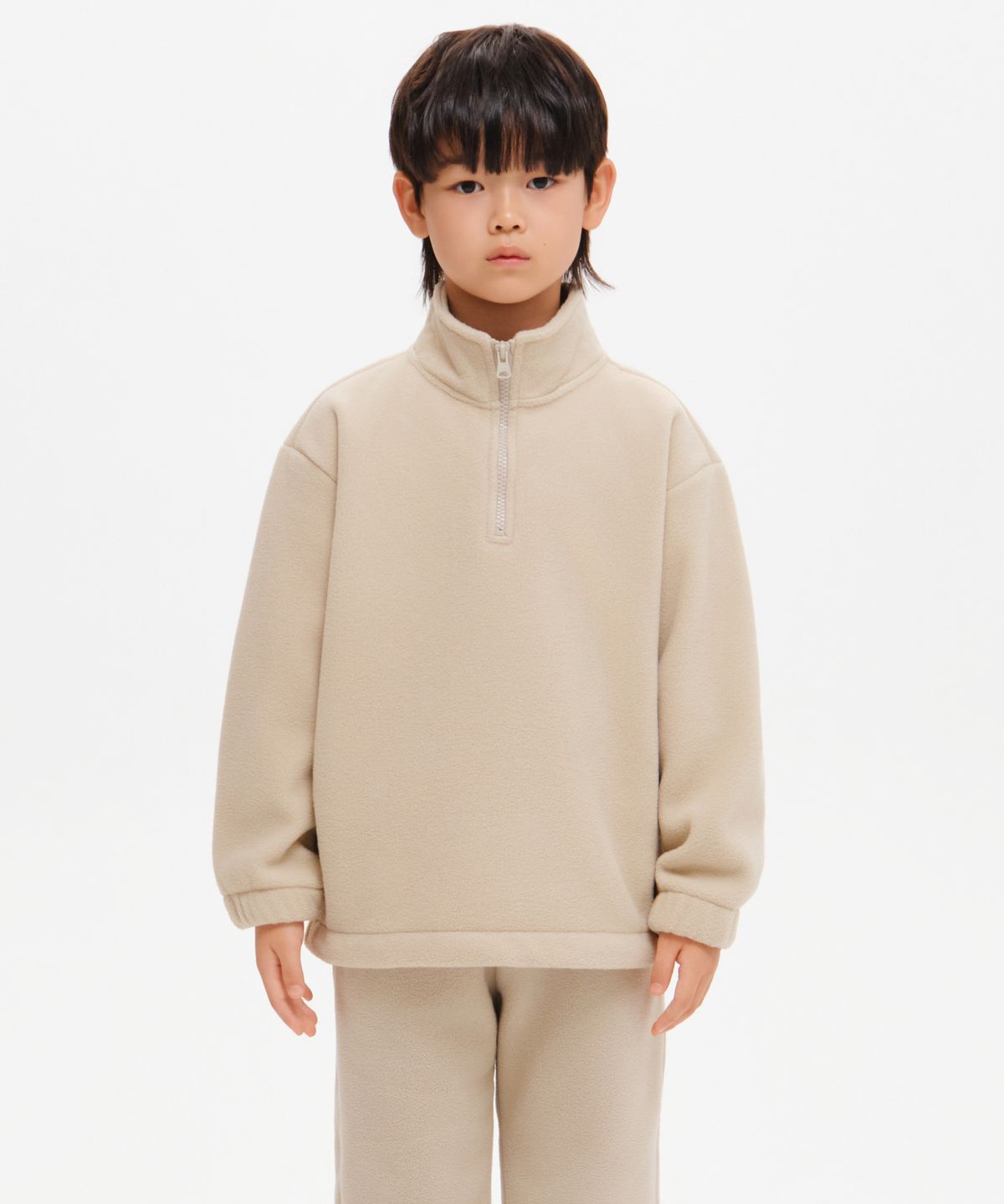 무신사 스탠다드 키즈(MUSINSA STANDARD KIDS) 오버사이즈 폴라 플리스 하프 집업 [더스티 베이지]