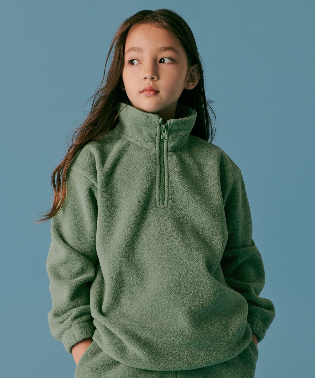 무신사 스탠다드 키즈(MUSINSA STANDARD KIDS) 오버사이즈 폴라 플리스 하프 집업 [세이지 그린]