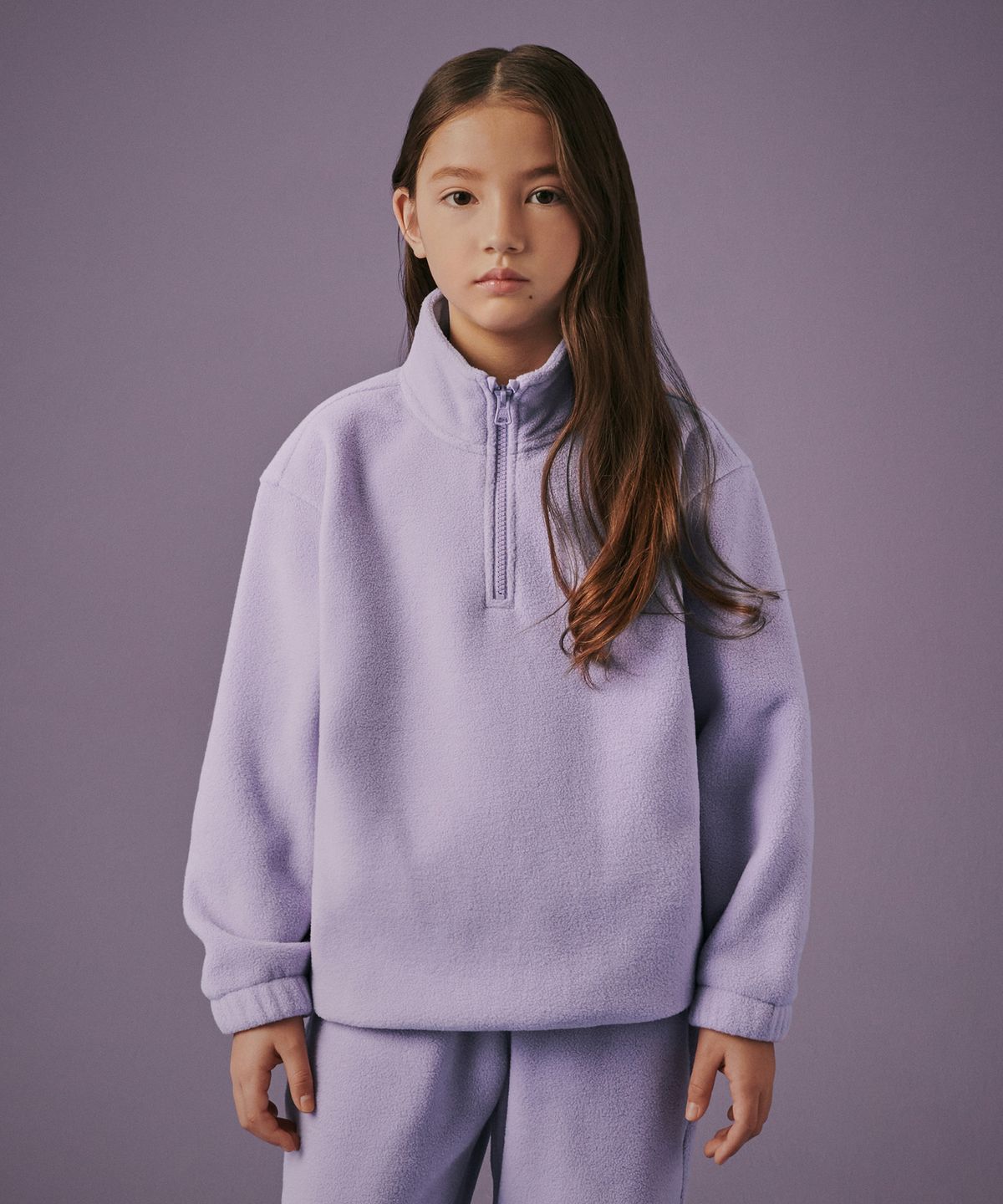 무신사 스탠다드 키즈(MUSINSA STANDARD KIDS) 오버사이즈 폴라 플리스 하프 집업 [라벤더]