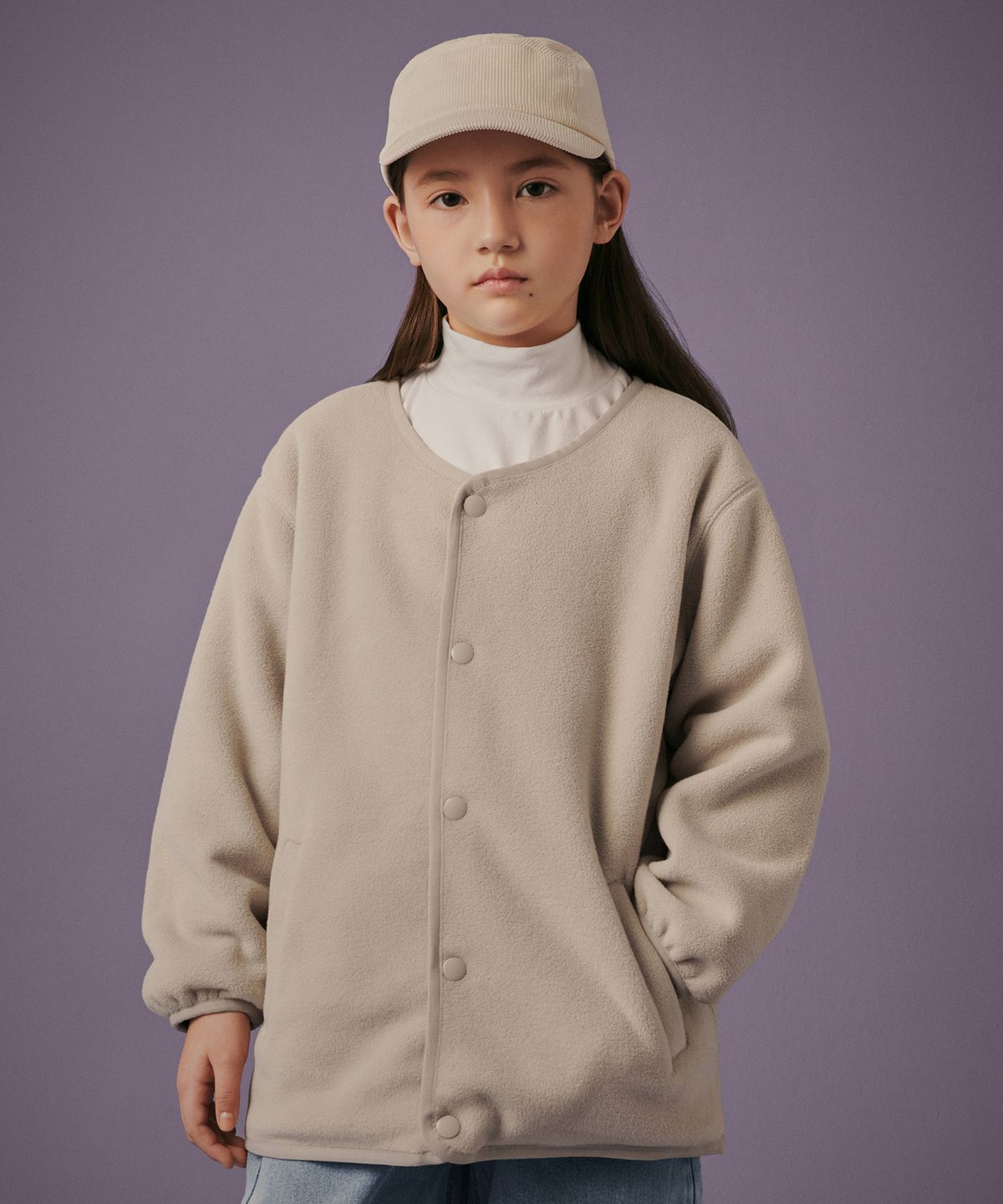 무신사 스탠다드 키즈(MUSINSA STANDARD KIDS) 폴라 플리스 라운드 넥 재킷 [베이지]