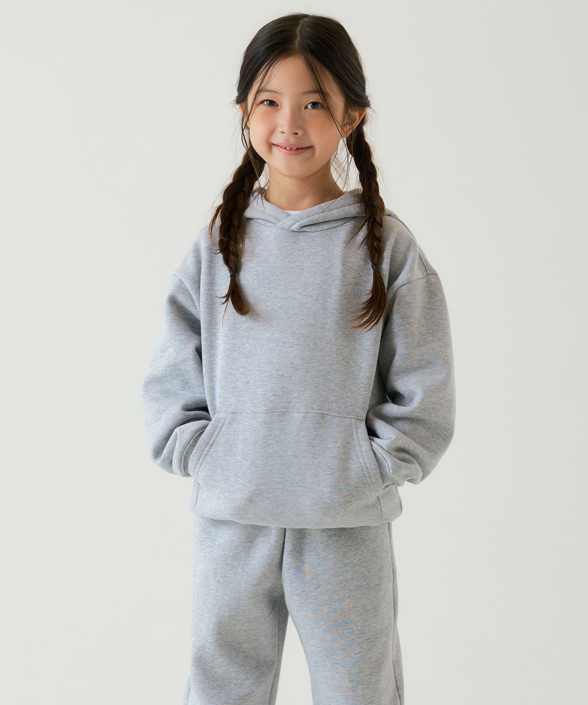 무신사 스탠다드 키즈(MUSINSA STANDARD KIDS) 기모 오버사이즈 후디드 스웨트셔츠 [미디엄 그레이]