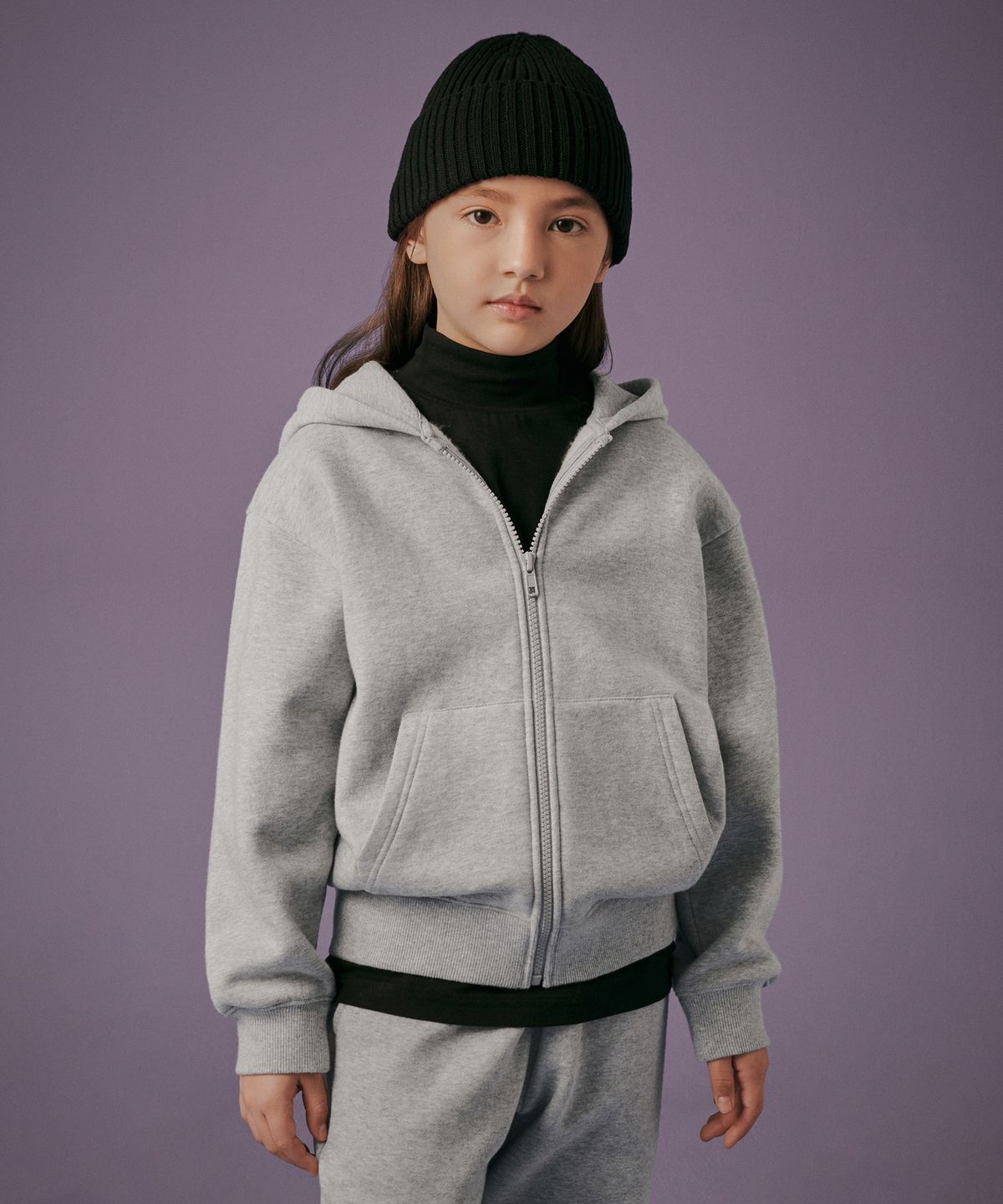무신사 스탠다드 키즈(MUSINSA STANDARD KIDS) 기모 오버사이즈 후디드 스웨트 집업 [미디엄 그레이]