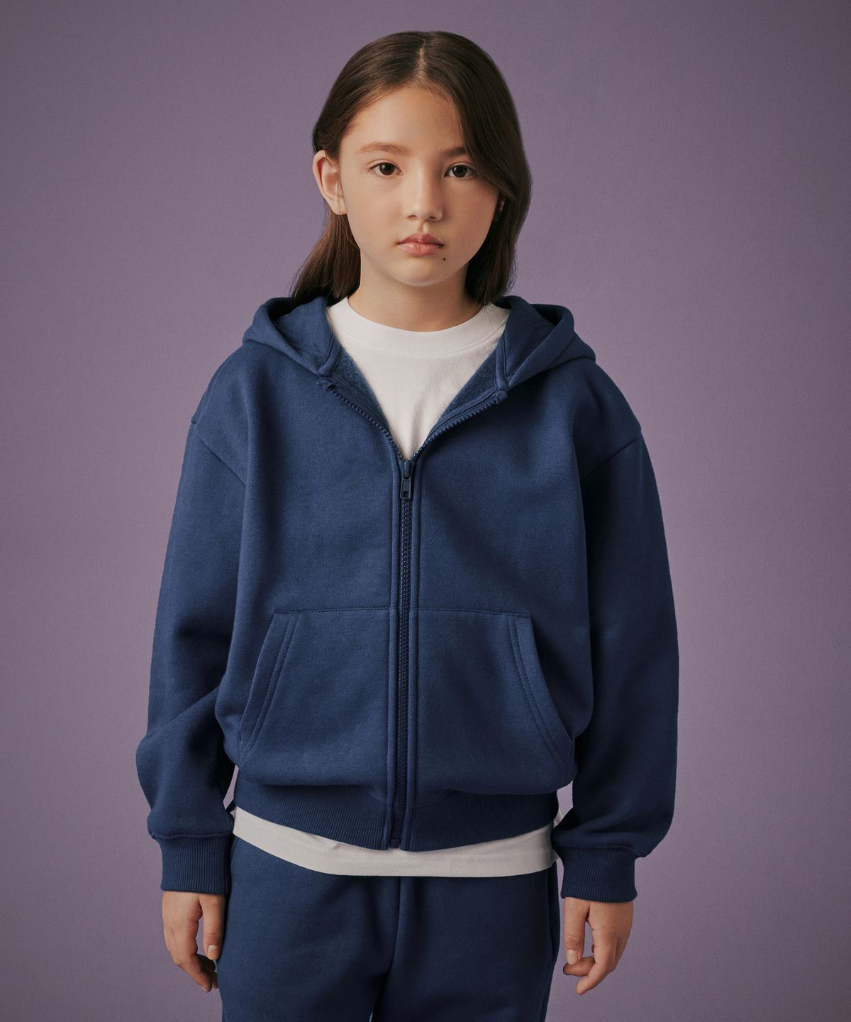무신사 스탠다드 키즈(MUSINSA STANDARD KIDS) 기모 오버사이즈 후디드 스웨트 집업 [더스티 블루]