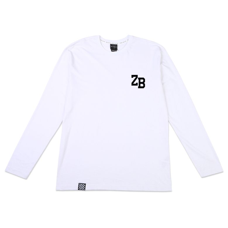 100% 오가닉 코튼 ZB 스몰로고 긴팔 티셔츠 (White)