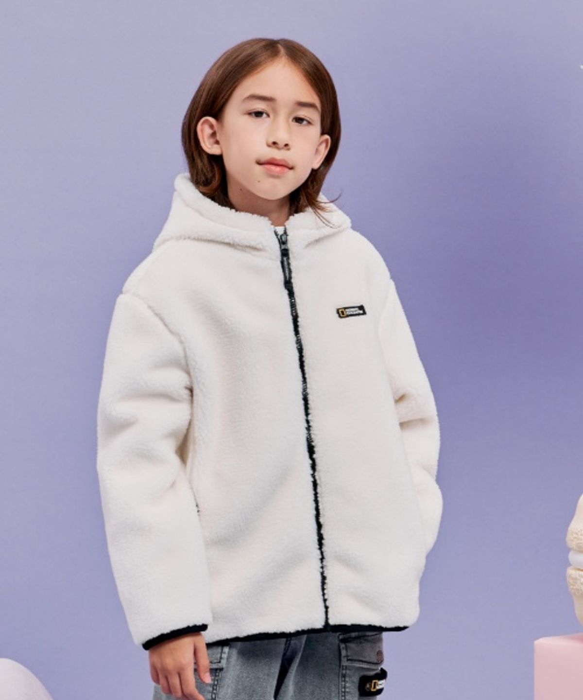 내셔널지오그래픽 키즈(NATIONAL GEOGRAPHIC KIDS) K224UFJ910 코스토니 플리스 뽀글이 풀집업 SUGAR SWIZZLE IVORY