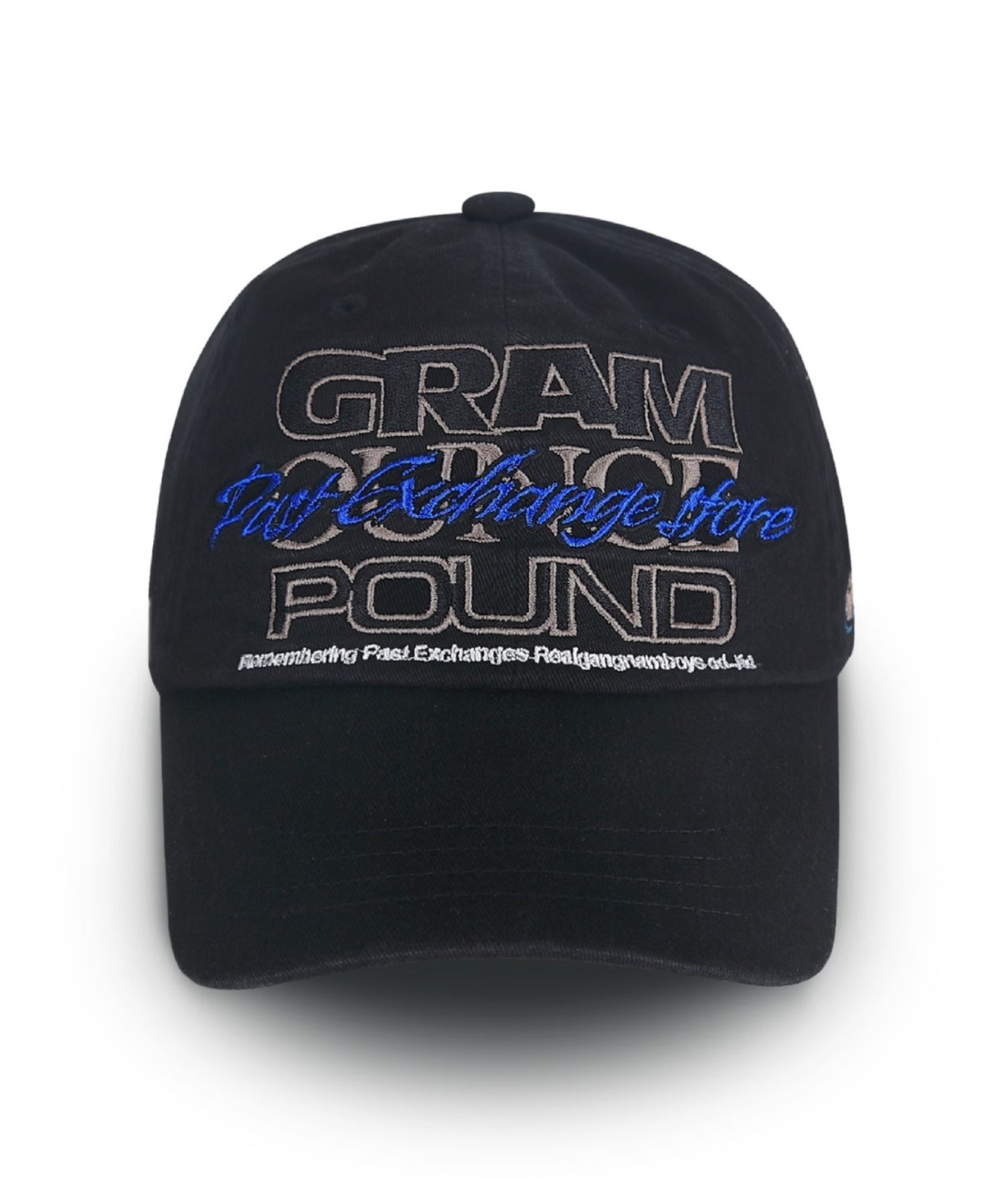 MUSINSA公式 | GRAM OUNCE POUND TYPO OVERLAPPED 6-PANEL CAP_BLACK