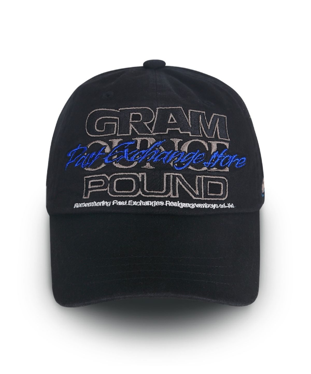 그램 아운스 파운드(GRAM OUNCE POUND) Typo Overlapped 6-Panel Cap_Washed Black