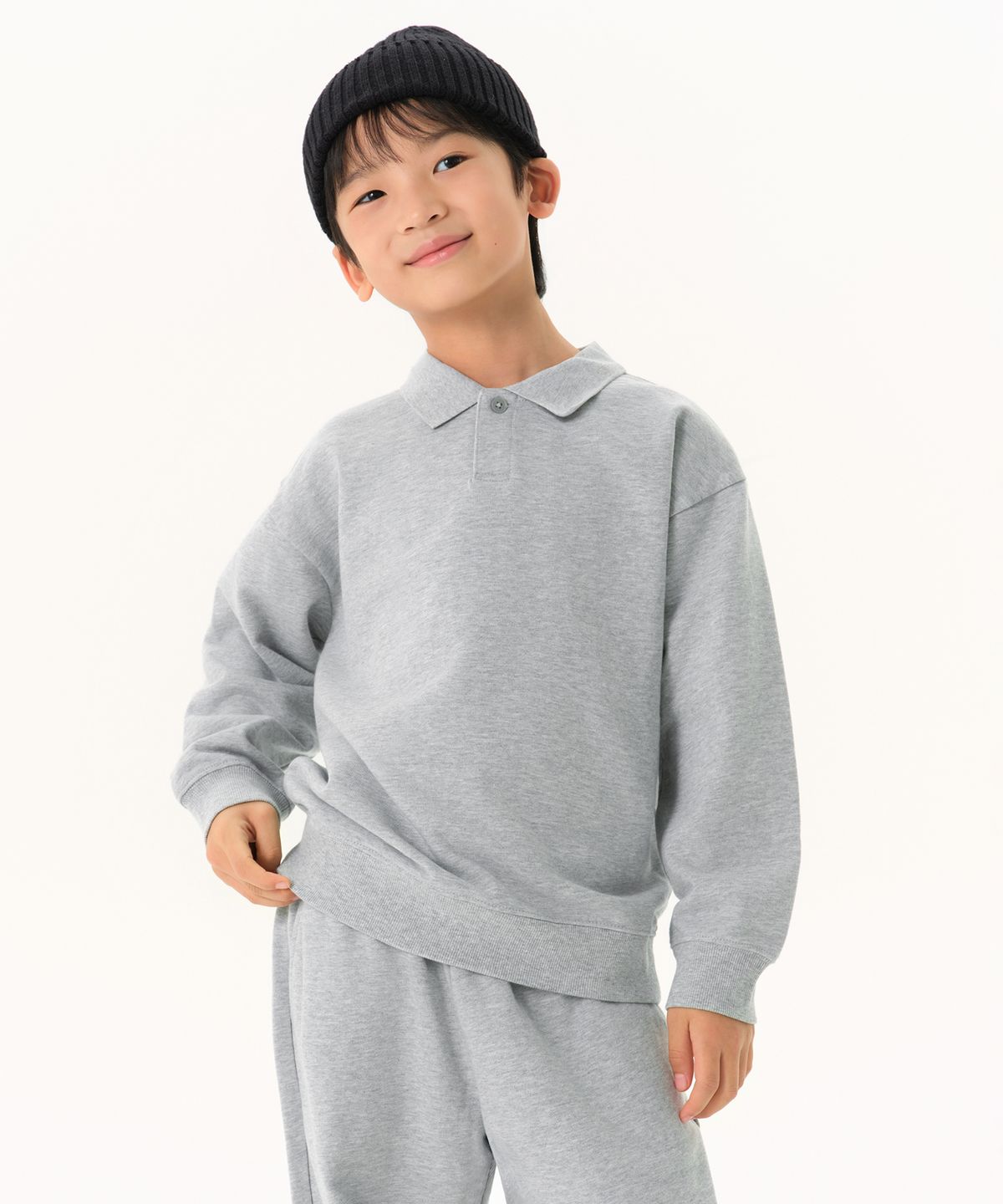 무신사 스탠다드 키즈(MUSINSA STANDARD KIDS) 오버사이즈 칼라드 스웨트셔츠 [미디엄 그레이]