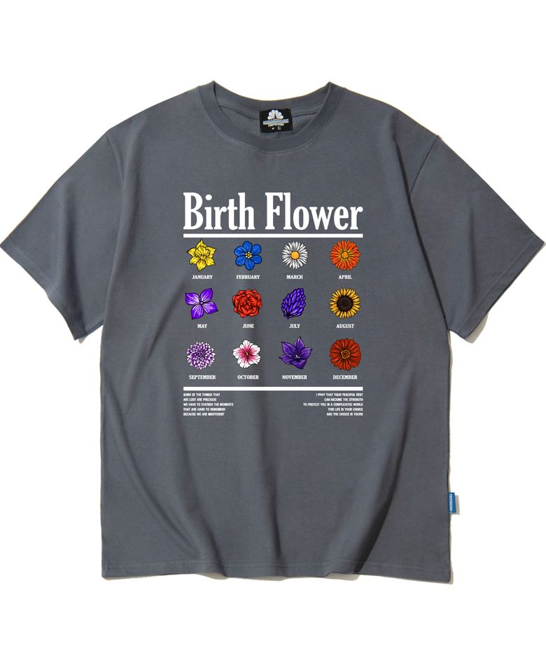 BIRTH FLOWER GRAPHIC 티셔츠 - 그레이