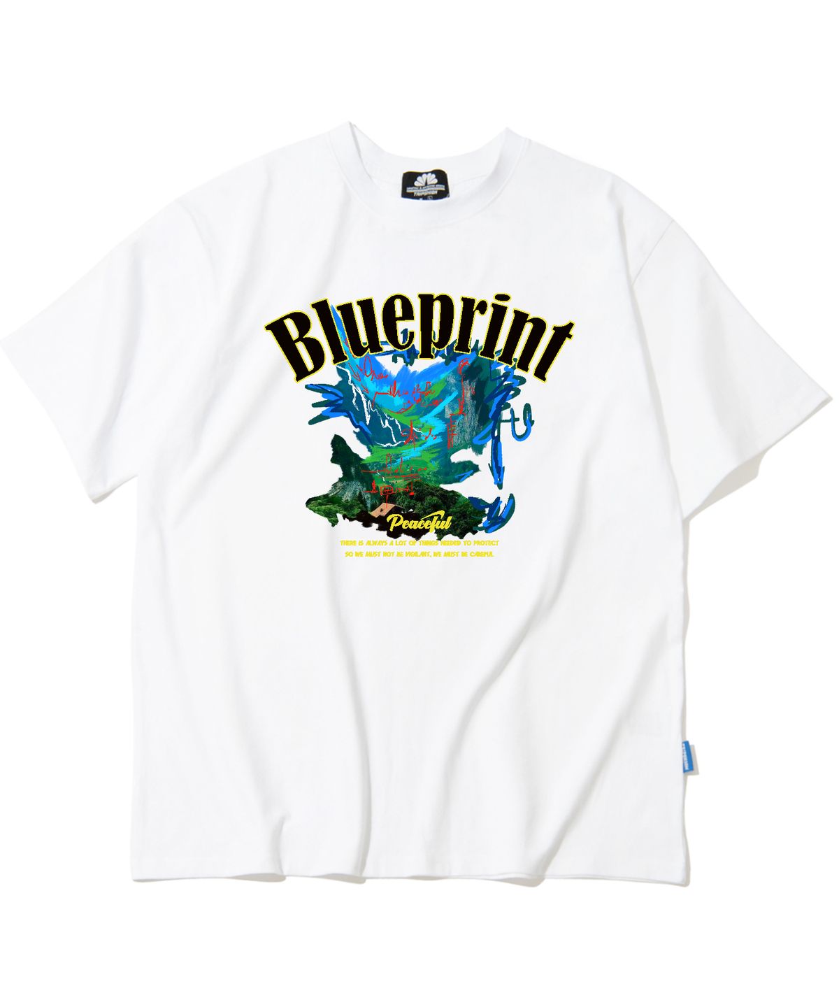 트립션(TRIPSHION) BLUE PRINT GRAPHIC 티셔츠 - 화이트
