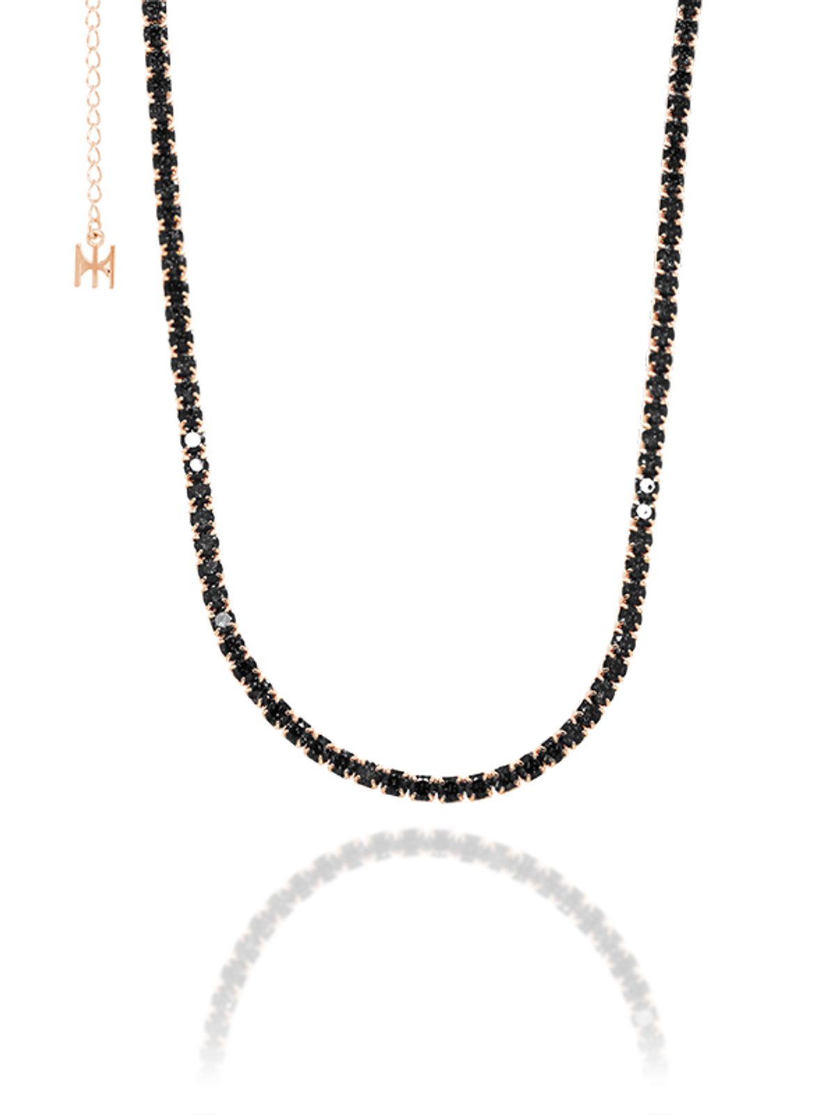 마씨에르(MACIER) [S925] 블랙 미니 테니스 목걸이 (로즈골드)