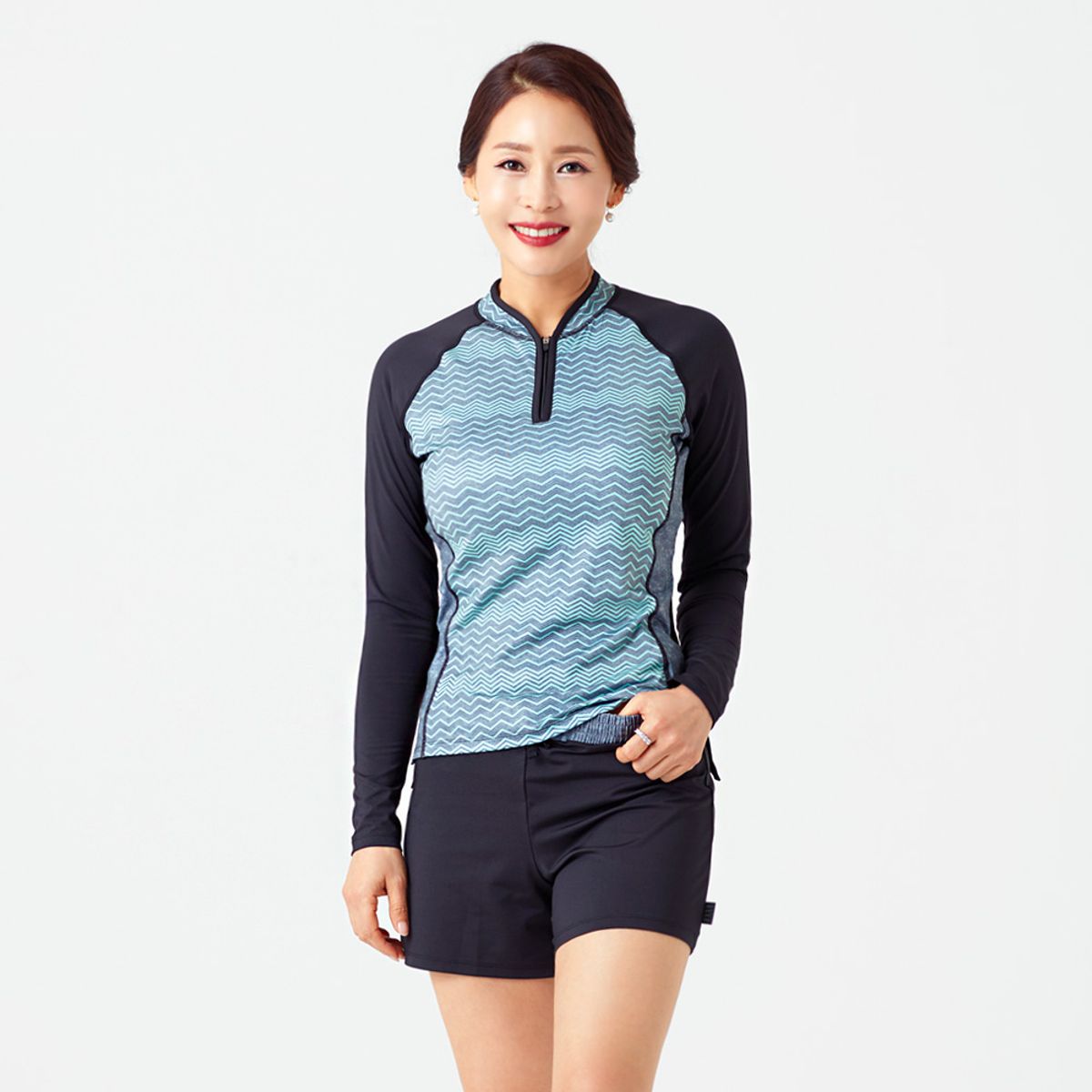 베이직엘르(BASIC ELLE) 여성인 반집업 래쉬가드 3종세트 BEL-T214K