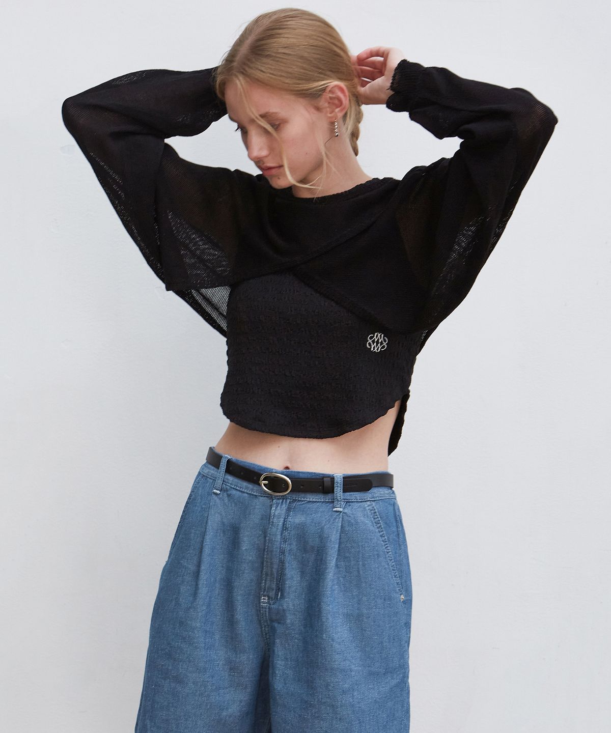 닉앤니콜(NICK&NICOLE) NICOLE LAYERED KNIT BOLERO_BLACK