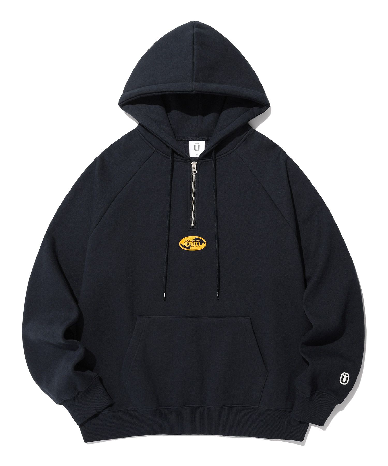 muimui MUSINSA | ISTKUNST UUU OVAL LOGO HALF ZIP UP HOODIE_NAVY