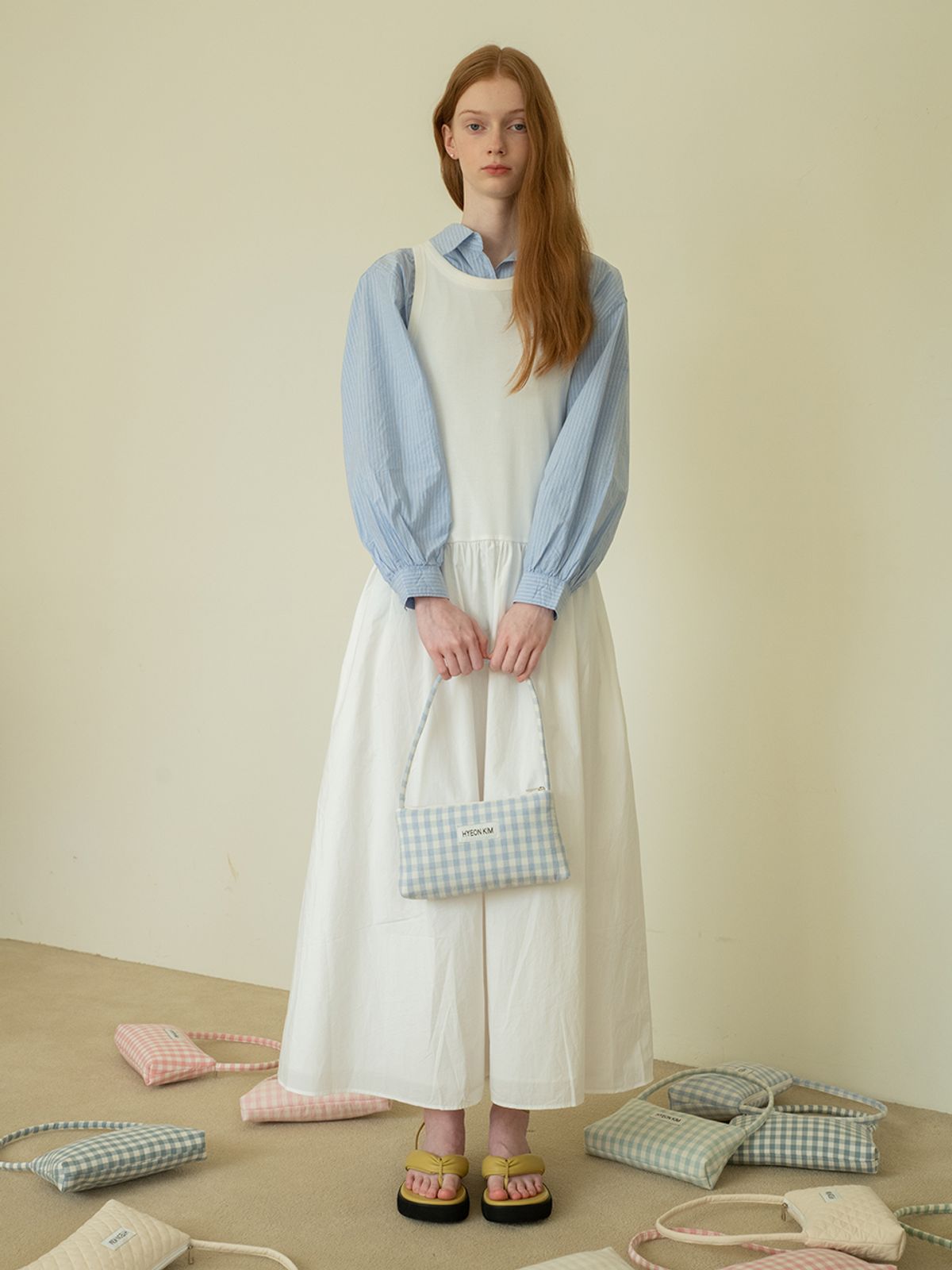 현킴(HYEON KIM) GINGHAM CHECK LENEE BAG 깅엄 체크 르네백 - 베이비블루