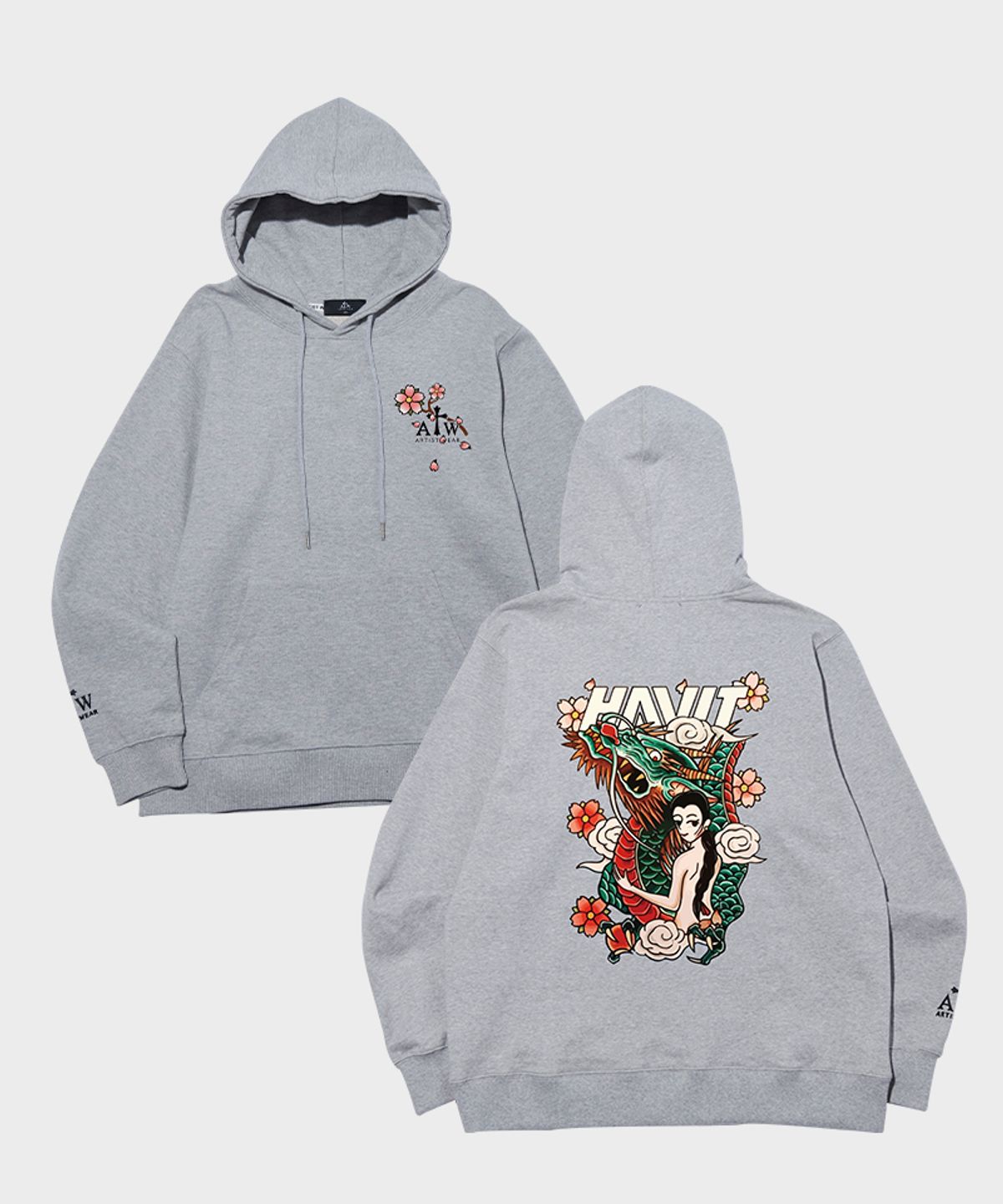 아티스트웨어(ARTISTWEAR) [ATW X 해빗] 조선드래곤  후드티_GY