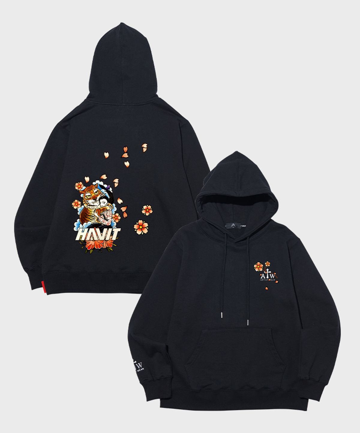 아티스트웨어(ARTISTWEAR) [ATW X 해빗] 조선호랑이 후드티_BK