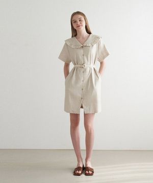 세일러 카라 린넨 셔츠 드레스 - 내추럴