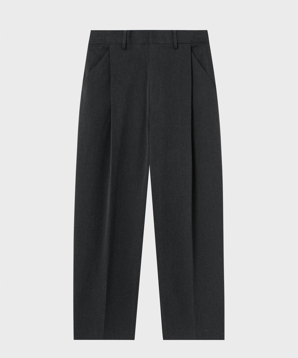 넌블랭크(NONBLANK) 원턱 커브드 와이드 슬랙스_CHARCOAL GREY