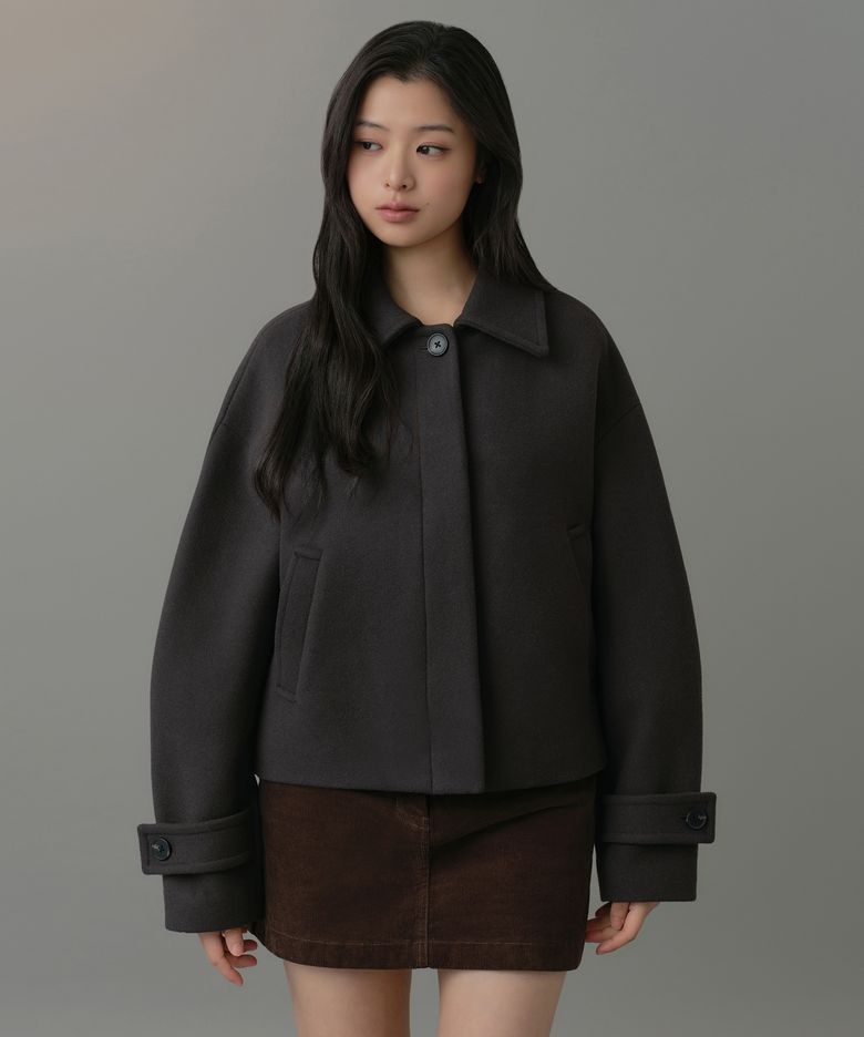 우먼즈 캐시미어 블렌드 쇼트 맥 코트 [건메탈]