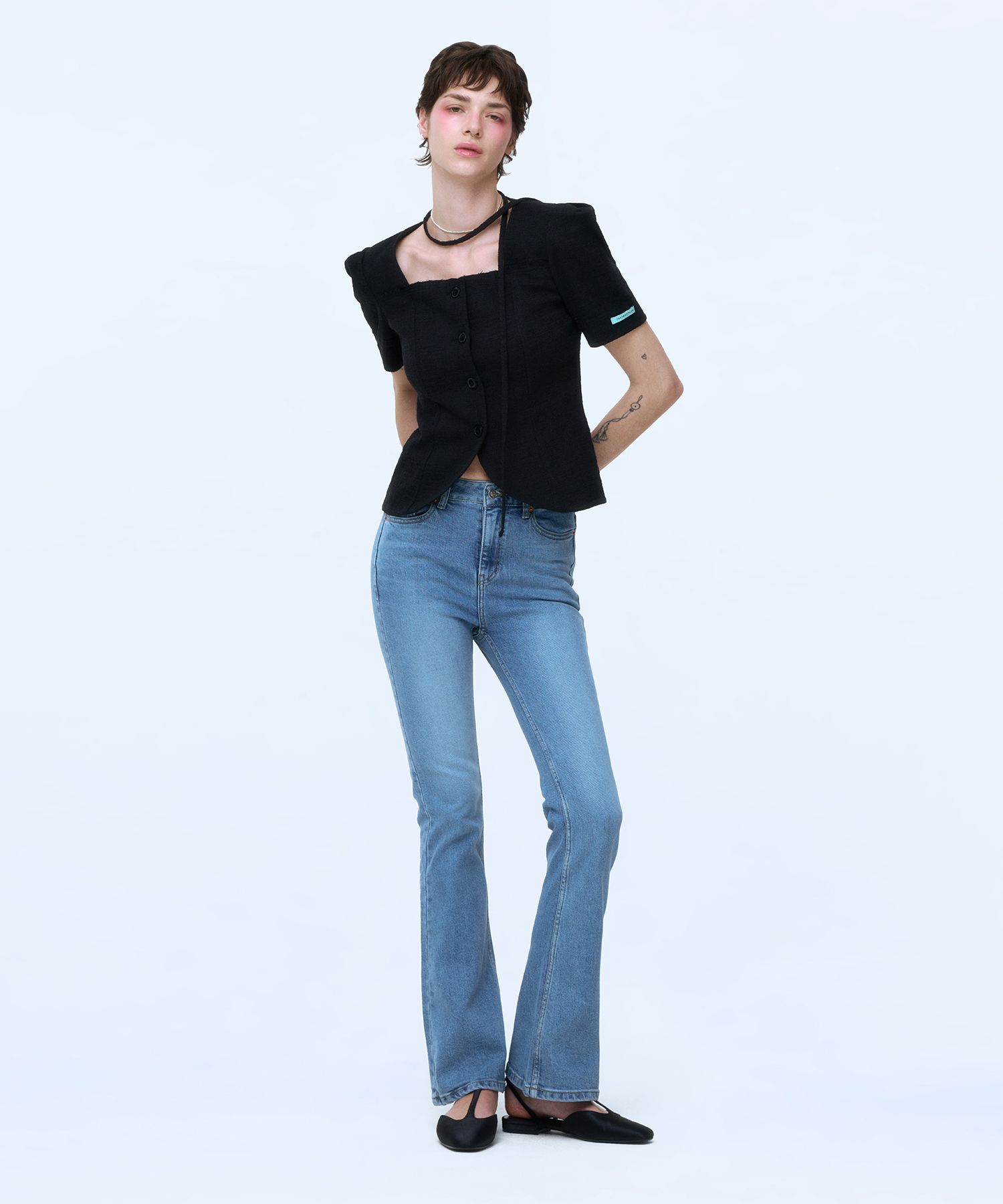 ◆INSTANTFUNK◆ Vintage Washed Bootcut Pants Blue IA11FDT101 time__1679505938__202302-