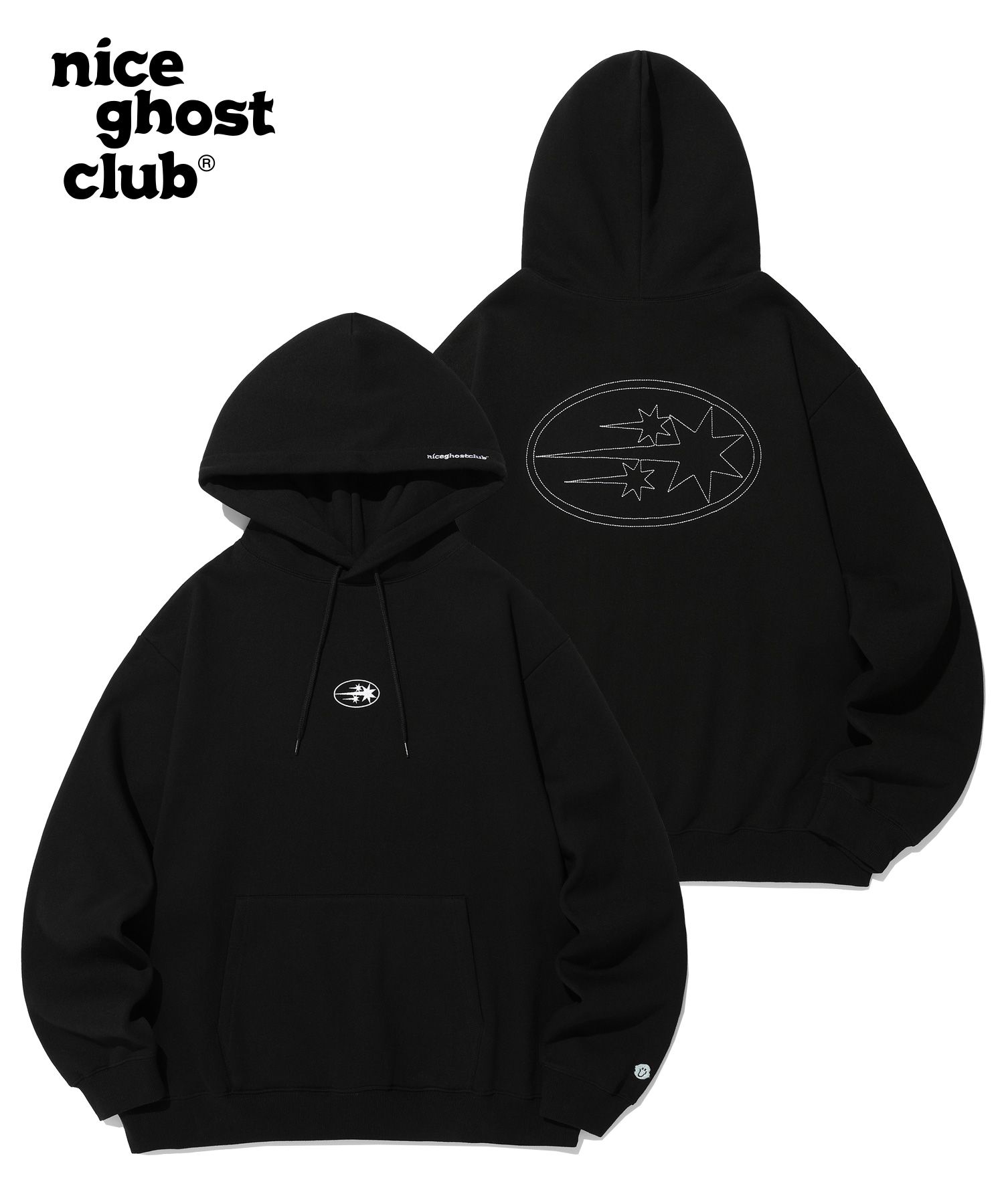 [ NICE GHOST CLUB] ★ STAR SLOGAN PIGMENT SWEATSHIRTS MUSINSA | NICE GHOST CLUB STAR SYMBOL HOODIE_BLACK(NG2CFUM408A)