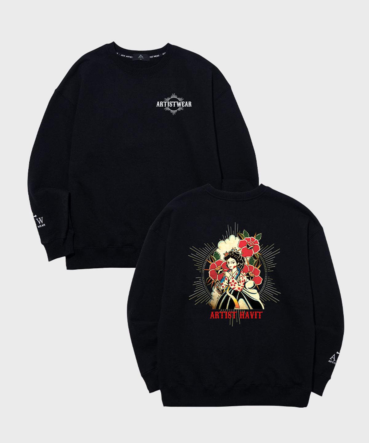 아티스트웨어(ARTISTWEAR) [ATW X 해빗] 조선스쿨 프린팅 맨투맨 BK