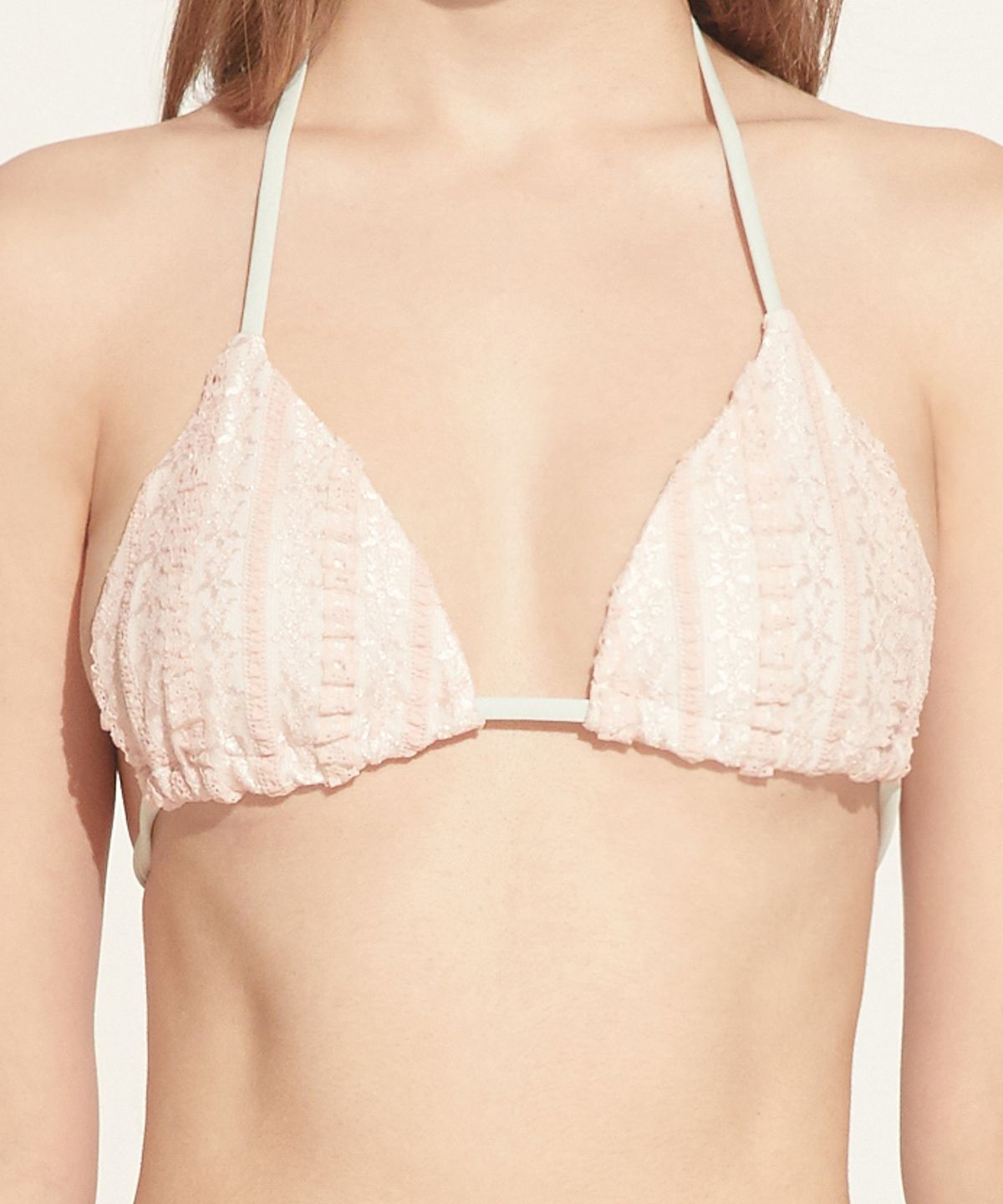 로에(LEAUET) Emelia Pink Lace Triangle Bikini Top