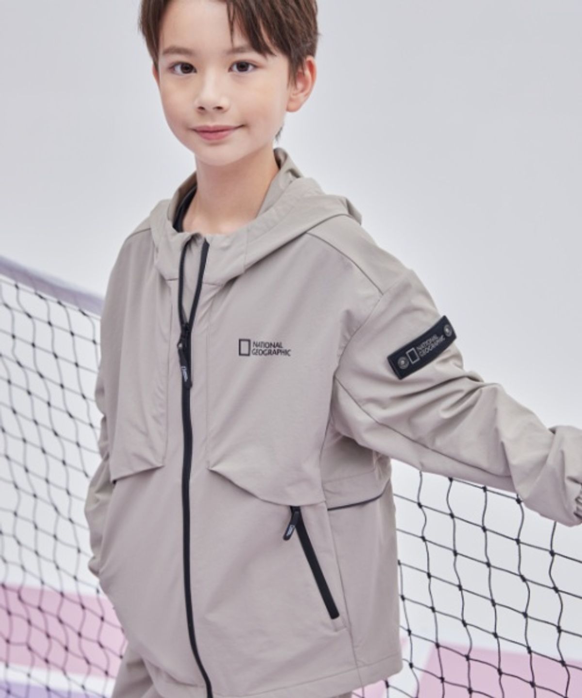 내셔널지오그래픽 키즈(NATIONAL GEOGRAPHIC KIDS) K223UFT810 우븐 트레이닝 풀집업 GRAY BEIGE