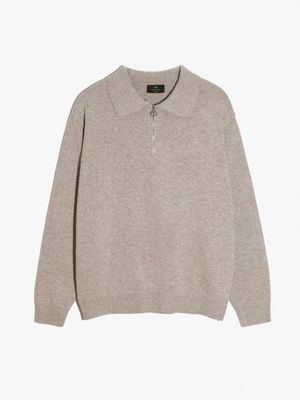 카라 하프 집업 니트 베이지