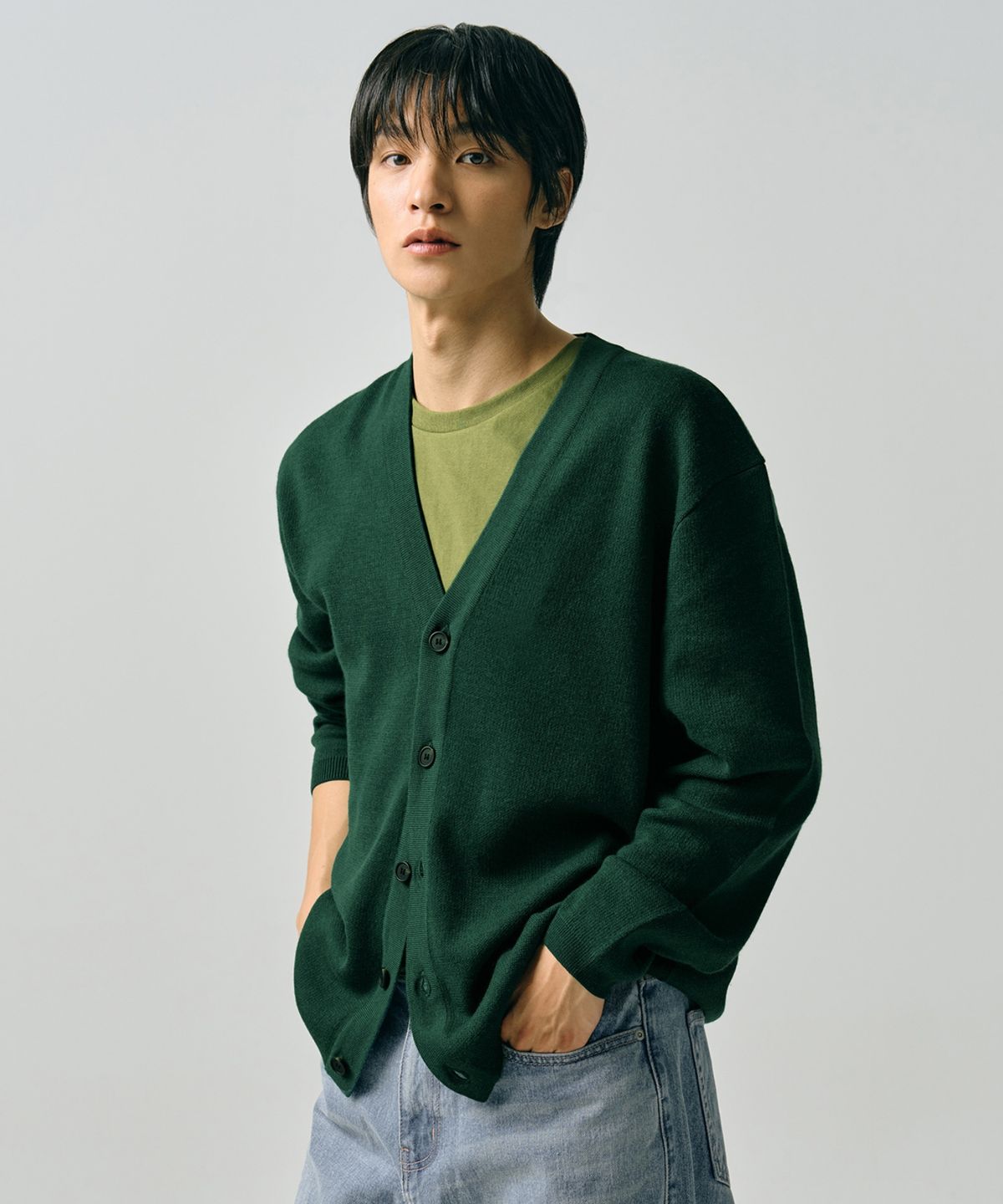 무신사 스탠다드(MUSINSA STANDARD) 미니멀 가디건  [졸리 그린]
