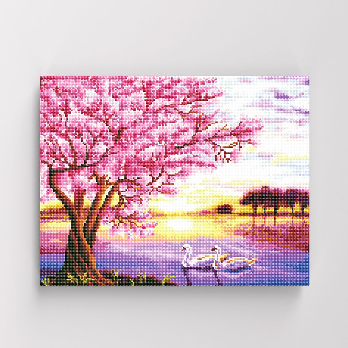 아이러브페인팅(ILOVEPAINTING) DIY캔버스형 보석십자수 40x50cm 석양의백조한쌍