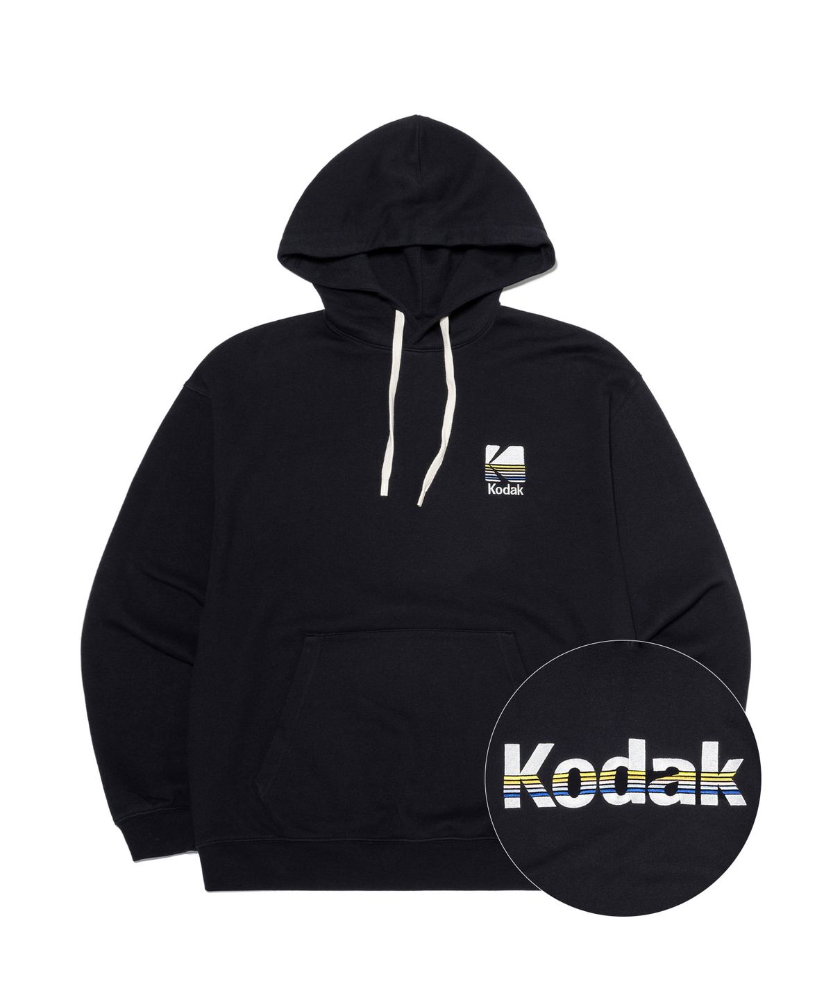 코닥(KODAK) 레인보우 빅로고 후드티셔츠 BLACK