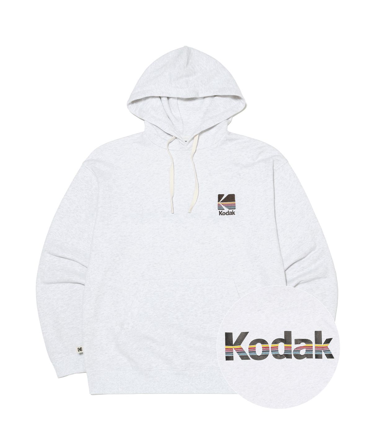 코닥(KODAK) 레인보우 빅로고 후드티셔츠 WHITE MELANGE
