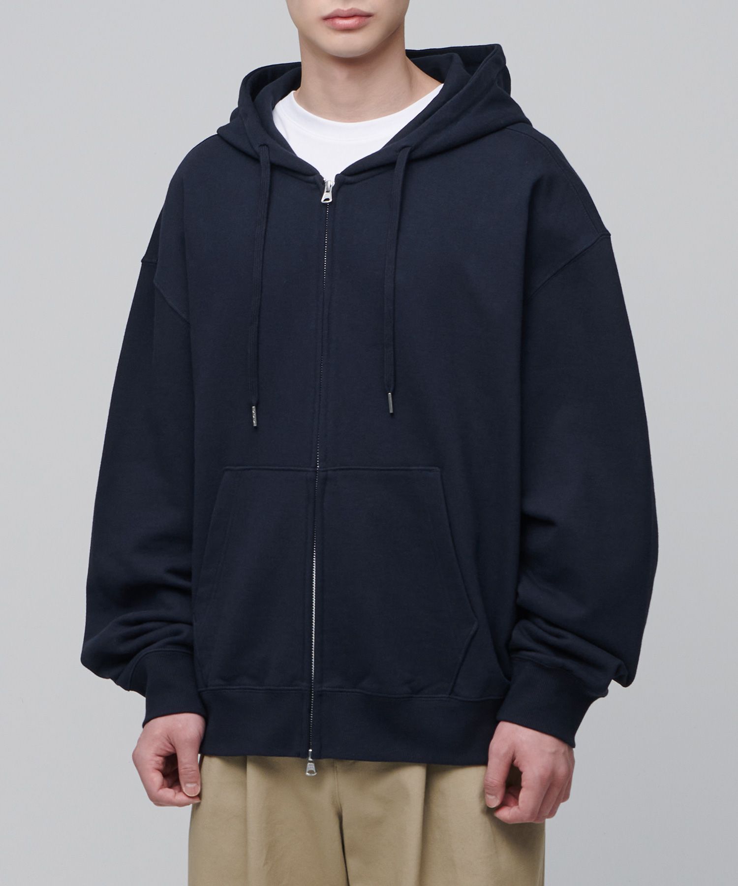 Extra Oversized Hooded Sweatshirt Zip-up [Navy]