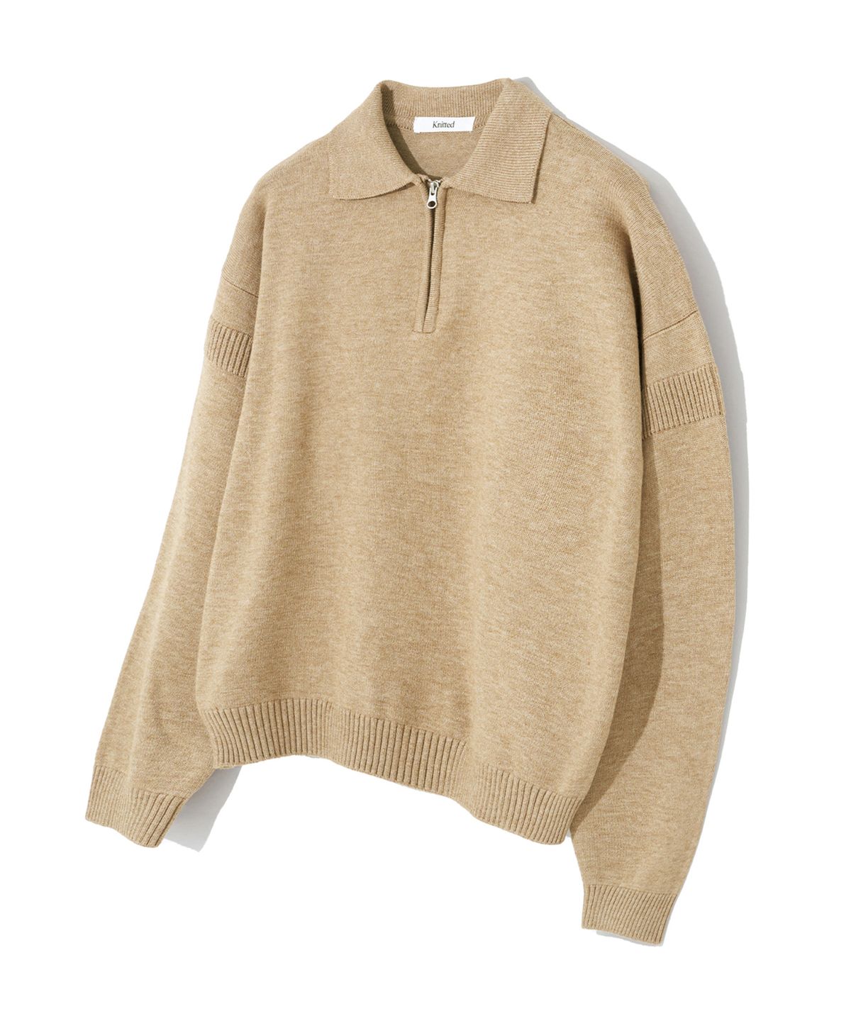 니티드(KNITTED) 비스코스 워셔블 하프 집업 니트 BEIGE