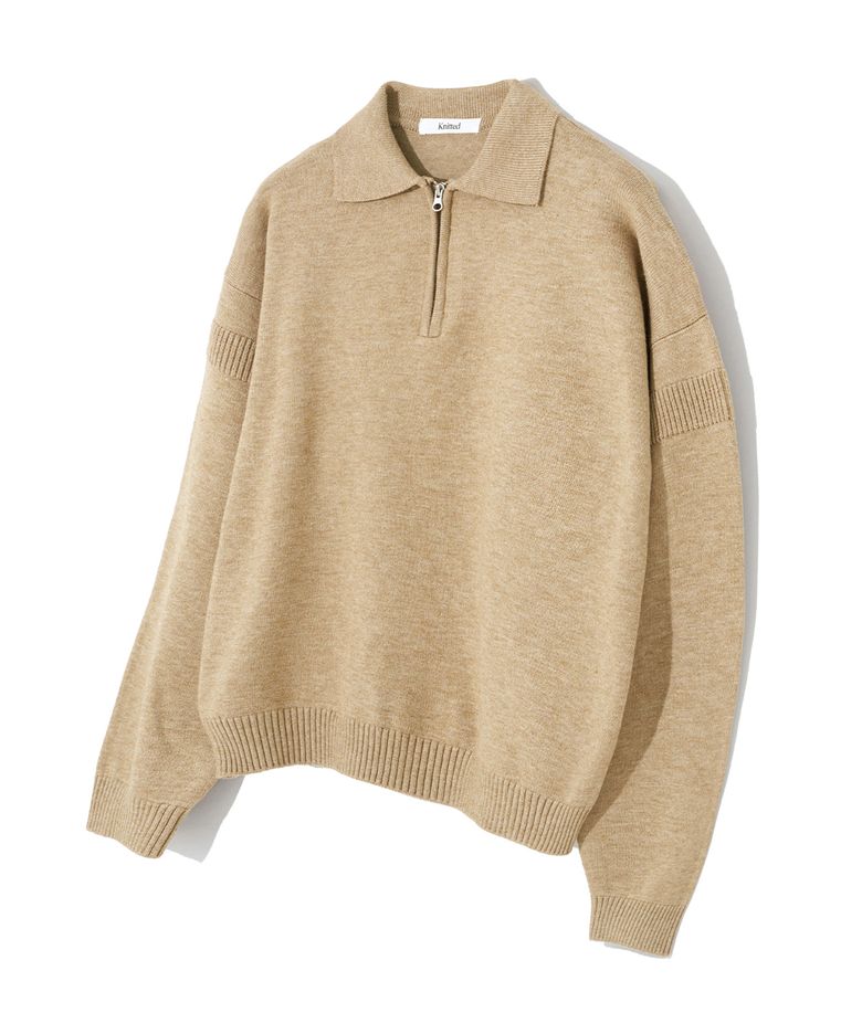 비스코스 워셔블 하프 집업 니트 BEIGE