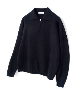 비스코스 워셔블 하프 집업 니트 BLACK