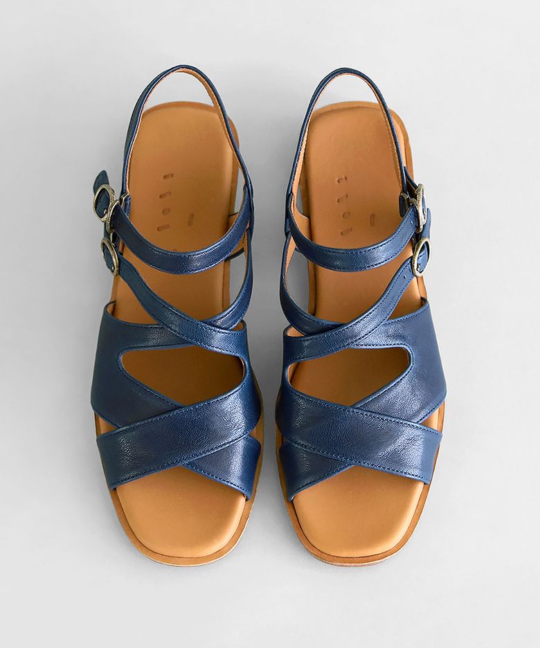 Leather Crossover Sandals . Indigo