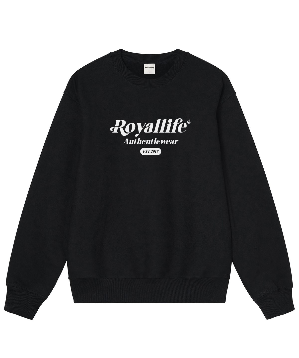 로얄라이프(ROYALLIFE) RLCN1007 뉴 어센틱 로고 기모 맨투맨 - 블랙