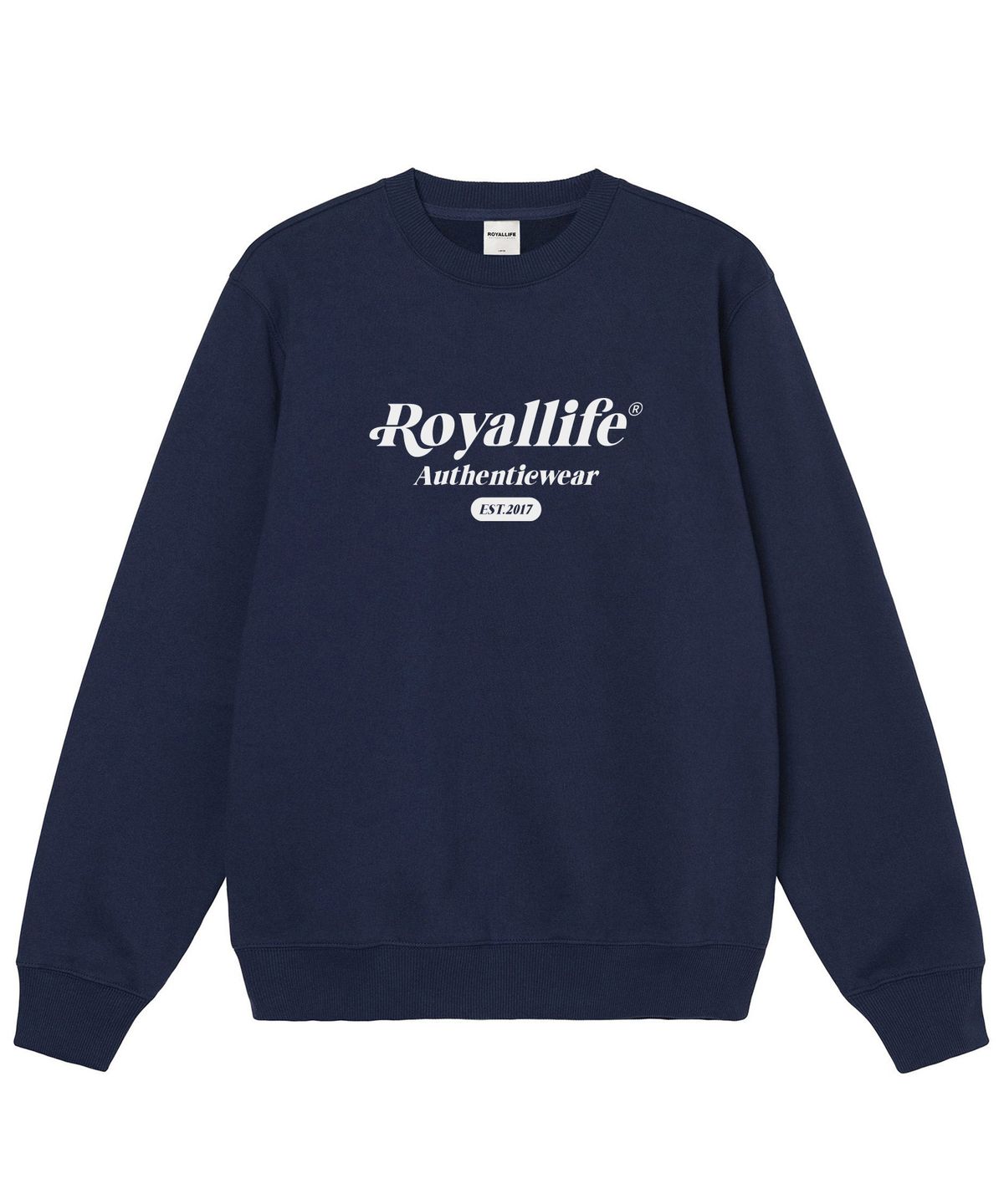 로얄라이프(ROYALLIFE) RLCN1007 뉴 어센틱 로고 기모 맨투맨 - 네이비