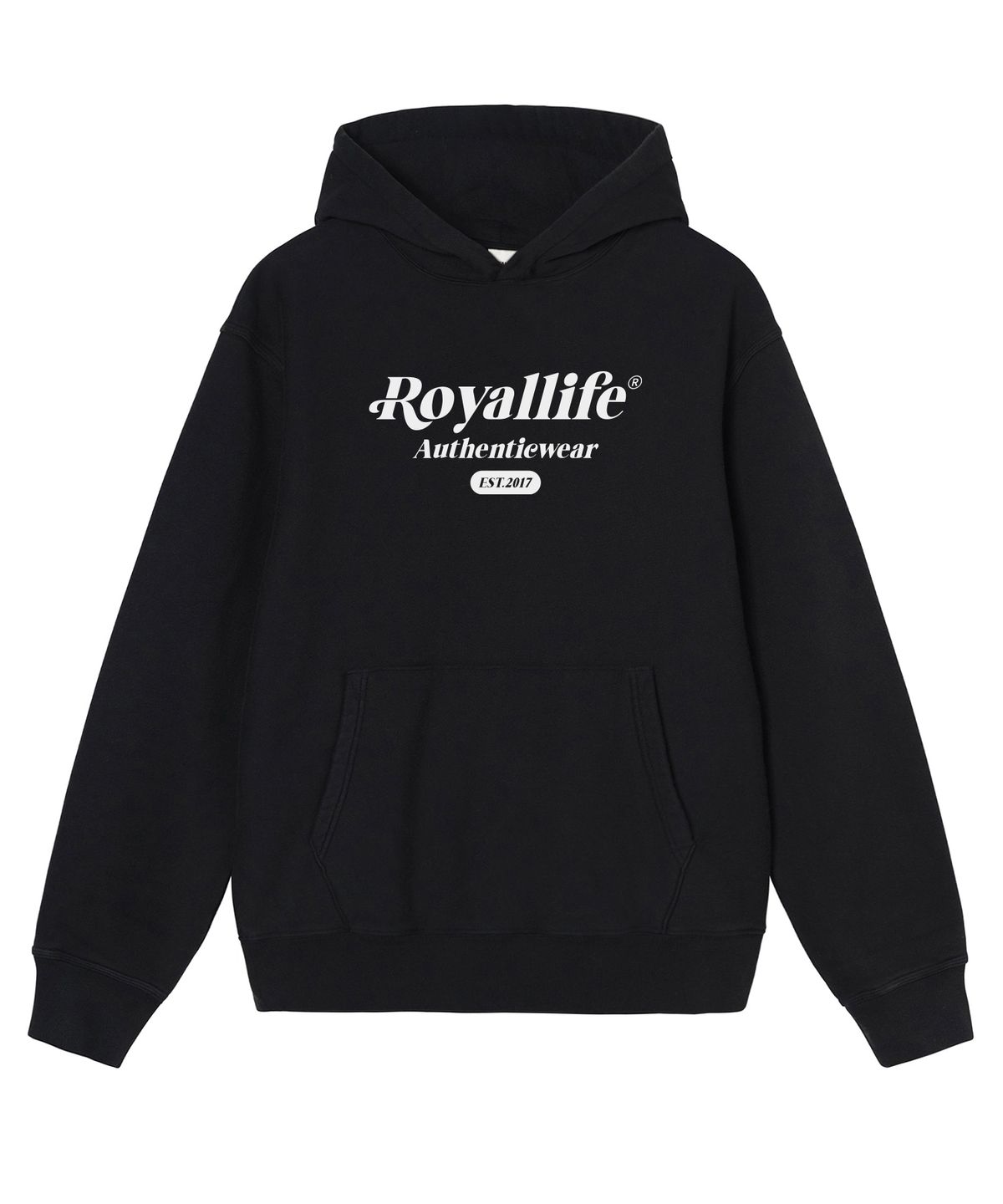로얄라이프(ROYALLIFE) RLPH1007 뉴 어센틱 로고 기모 후드티 - 블랙