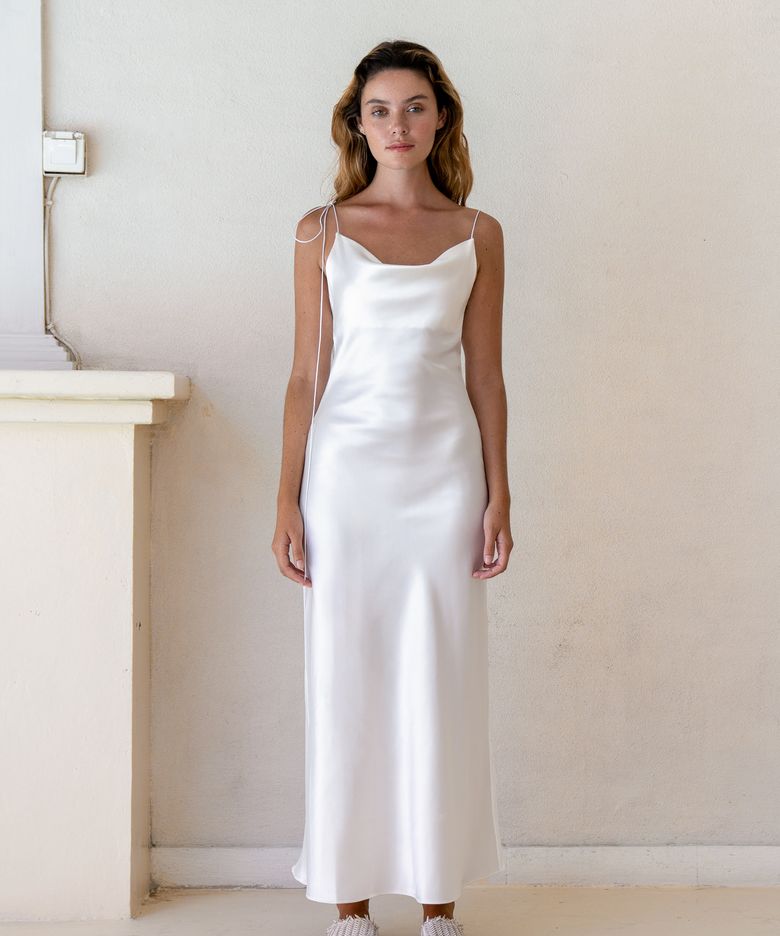 Kristen White Satin Slip Dress