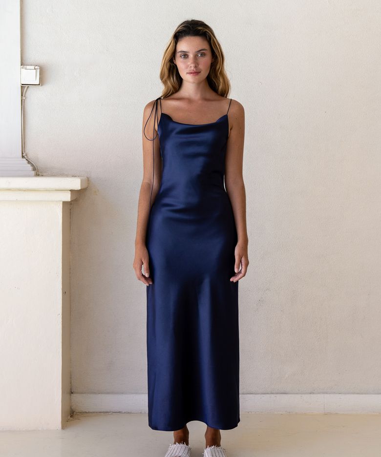 Kristen Navy Satin Slip Dress