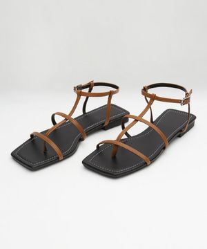 스퀘어 글래디에이터 샌들 - 브라운