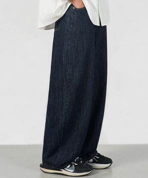 이지 와이드 데님 팬츠 딥블루인디고